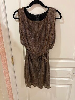 EnFocus size 8P evening dress. Black and gold tight accordion pleating.